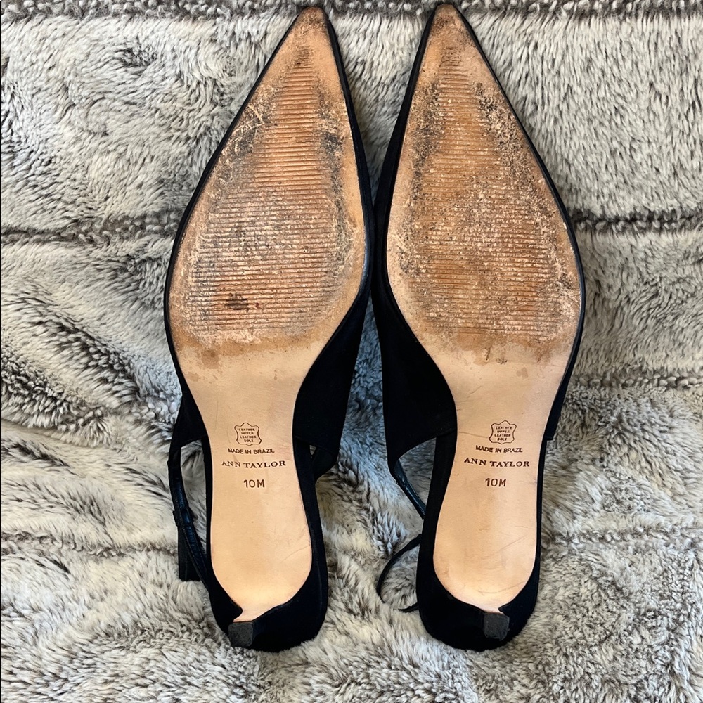 Ann Taylor Claudette Black Suede Slingback Heels - Picture 3 of 4